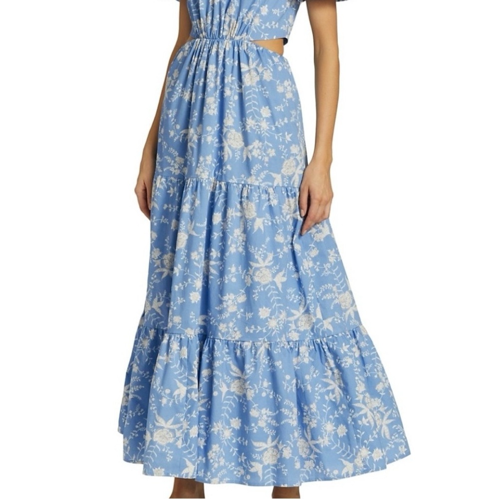 WAYF Plaza Blue Floral Cut-Out Tiered Maxi Dress Size XSmall - Picture 6 of 16